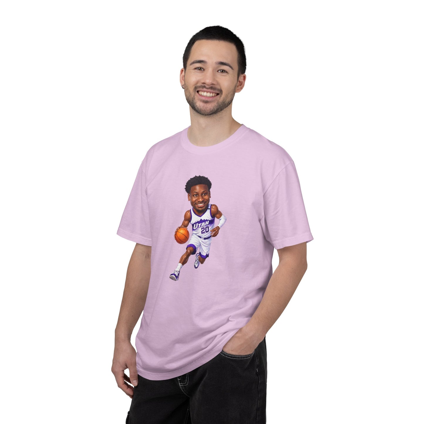 Utah Jazz JAREN JACKSON | Basketball Player Caricature T-Shirt | Dribbling Hoop Illustration