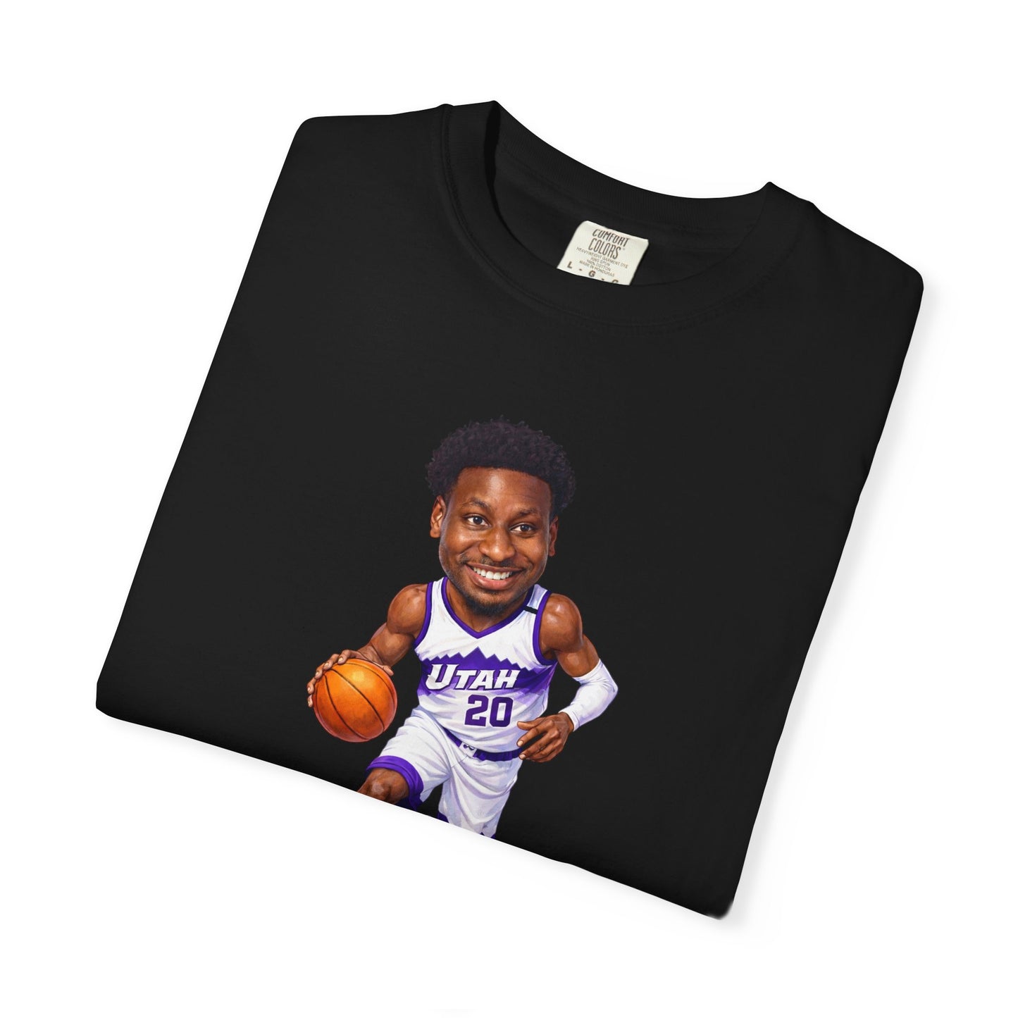 Utah Jazz JAREN JACKSON | Basketball Player Caricature T-Shirt | Dribbling Hoop Illustration