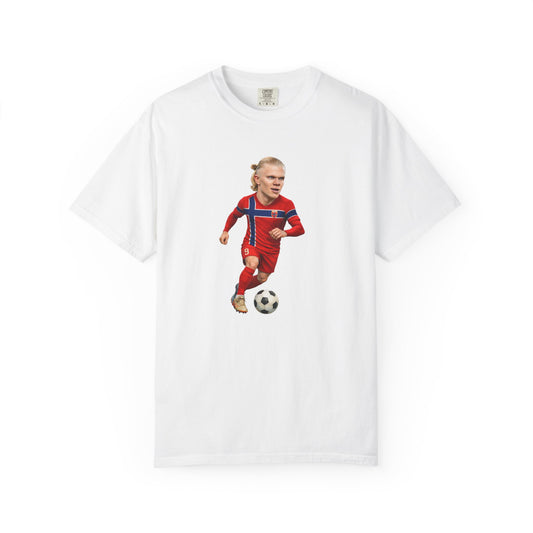 Norway HAALAND | Soccer Player Illustration T-shirt | Footballer Dribbling Ball