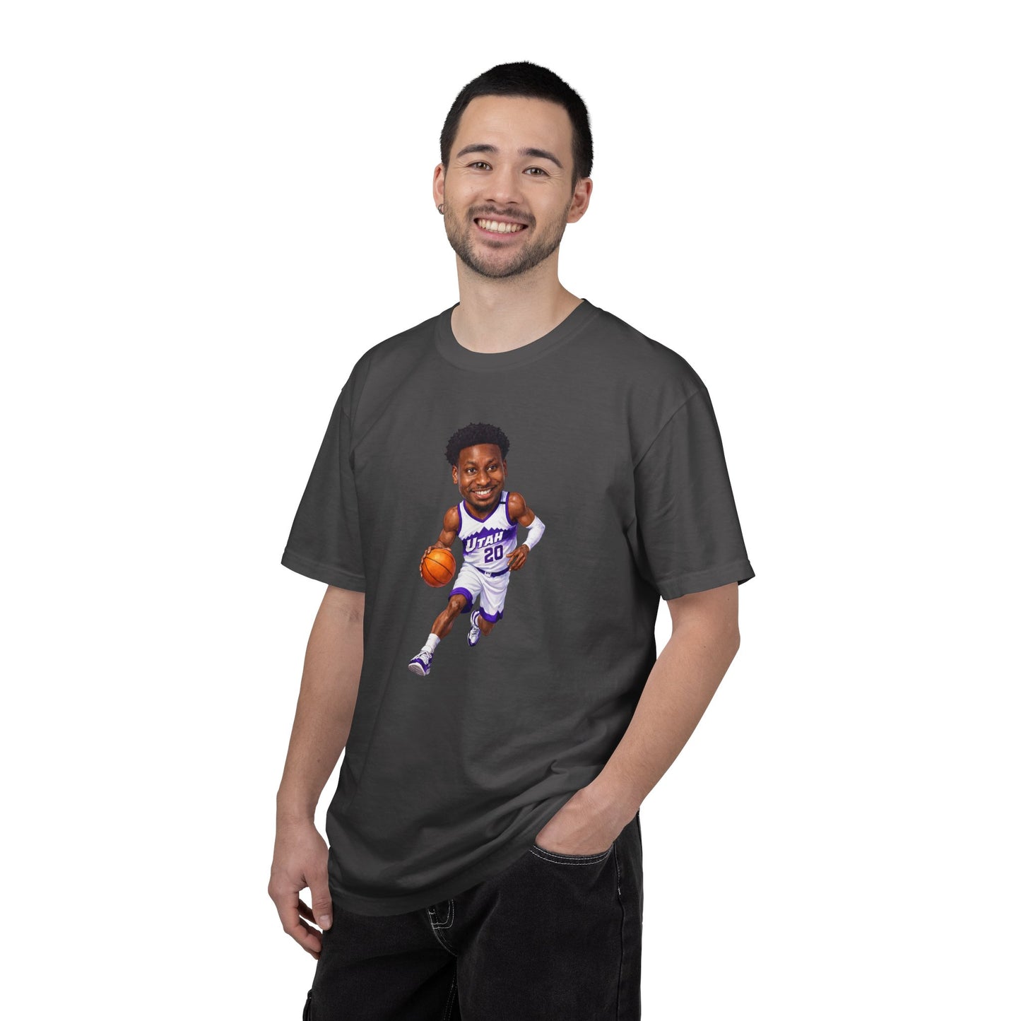 Utah Jazz JAREN JACKSON | Basketball Player Caricature T-Shirt | Dribbling Hoop Illustration